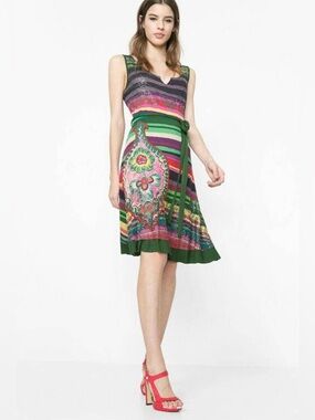 DESIGUAL | Multicolor Striped & Floral Sleeveless Midi Dress